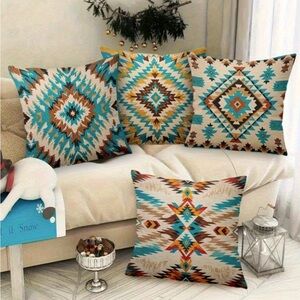 Southwestern Aztec Throw Pillow Covers | Teal Brown Boho Decor | 18” x 18”